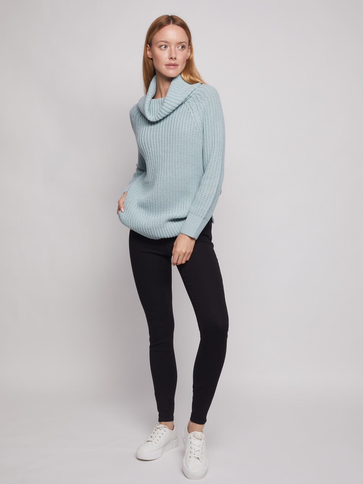 фото Вязаный свитер zolla, цвет мятный, размер xl