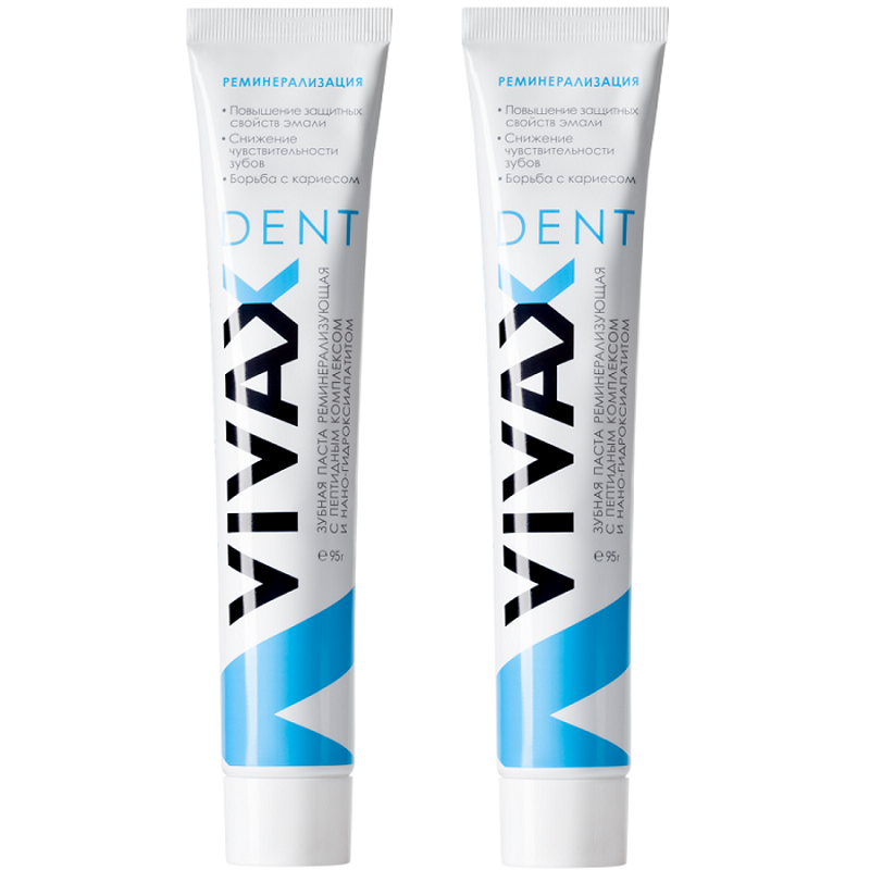 Зубная паста Vivax реминерализующая с пептидным комплексом, 95 г х 2 шт vivax паста зубная с бисабололом vivax dent 95 мл