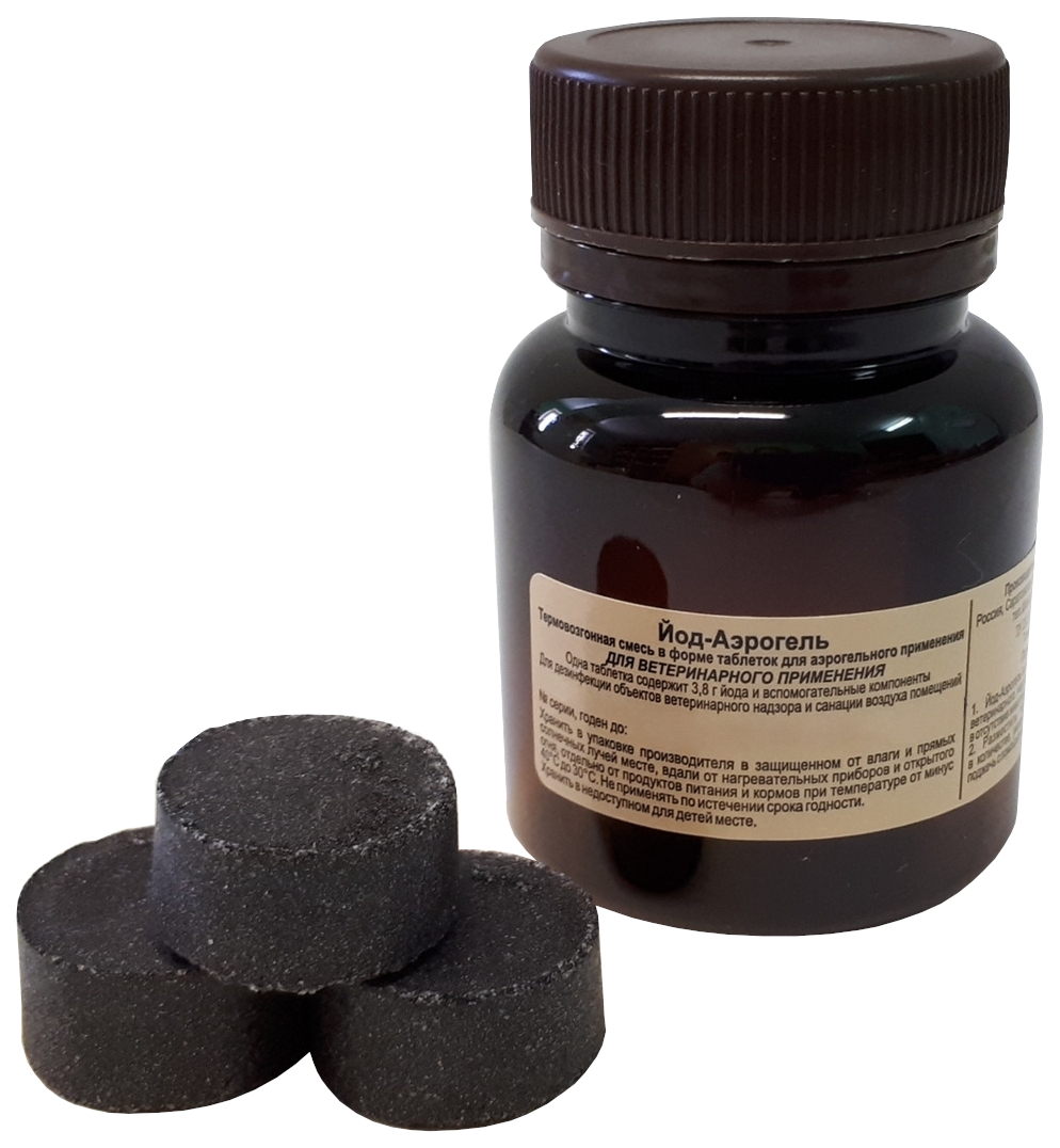 

Средства для дезинфекции Мирагро Йод-аэрогель, 3 шт по 10 г, Йод аэрогель для дезинфекции помещений и санации воздуха в отсутствии животных и птиц 3 таблетки (1 шт)