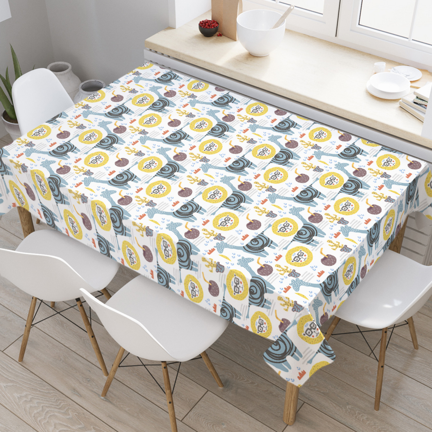 

Скатерть прямоугольная на кухонный стол JoyArty "Лев в очках" из оксфорда, 180x145 см, Белый, Лев в очках