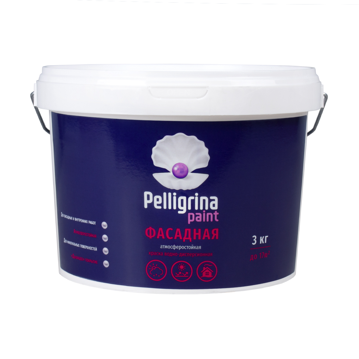 Краска фасадная Pelligrina Paint, акриловая, белоснежная, 3 кг