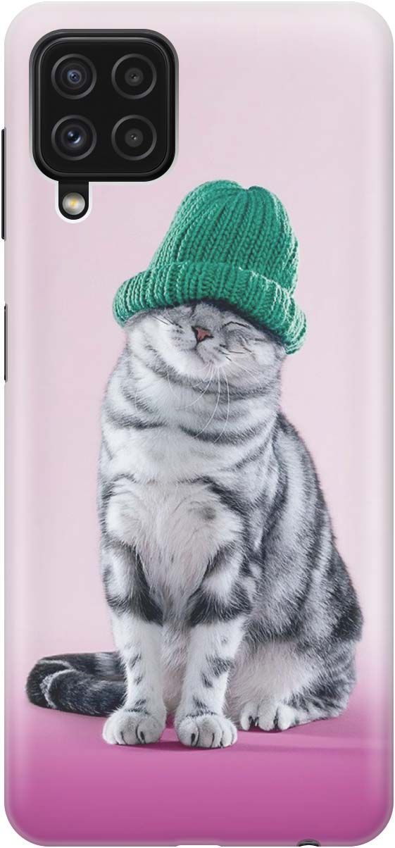 

Чехол на Samsung Galaxy A22 "Кот в зеленой шапке", Розовый;серый, 2148