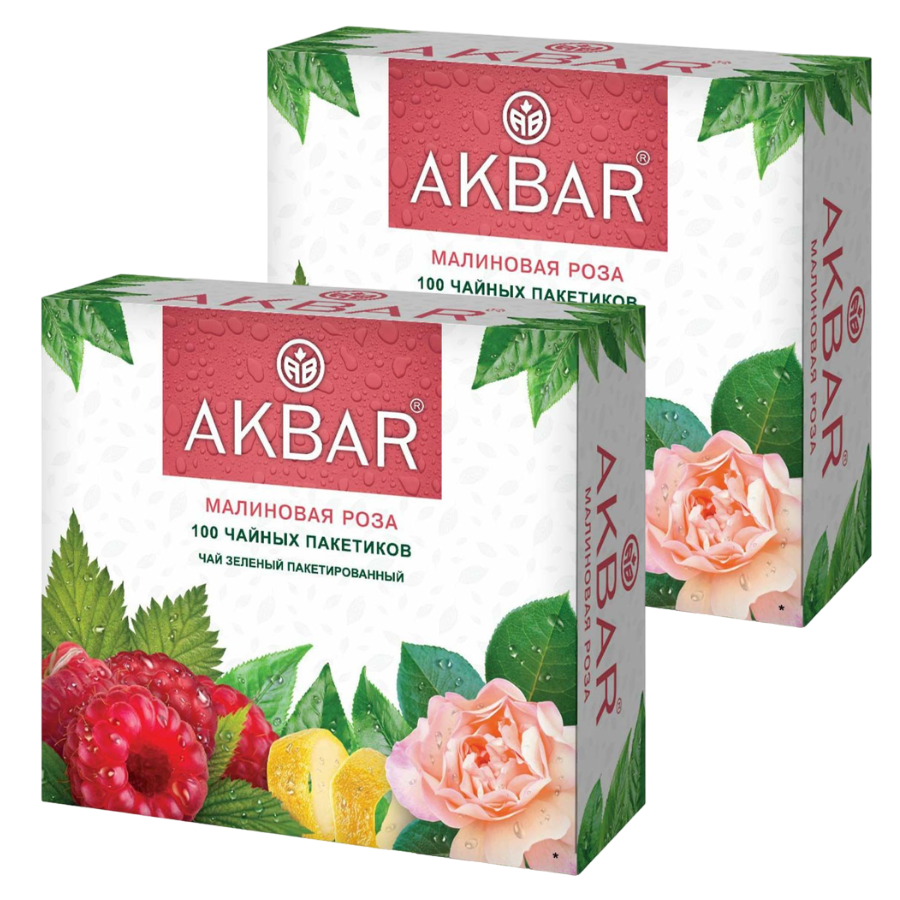 Чай зеленый Akbar Малиновая роза, 2 шт по 100 пак