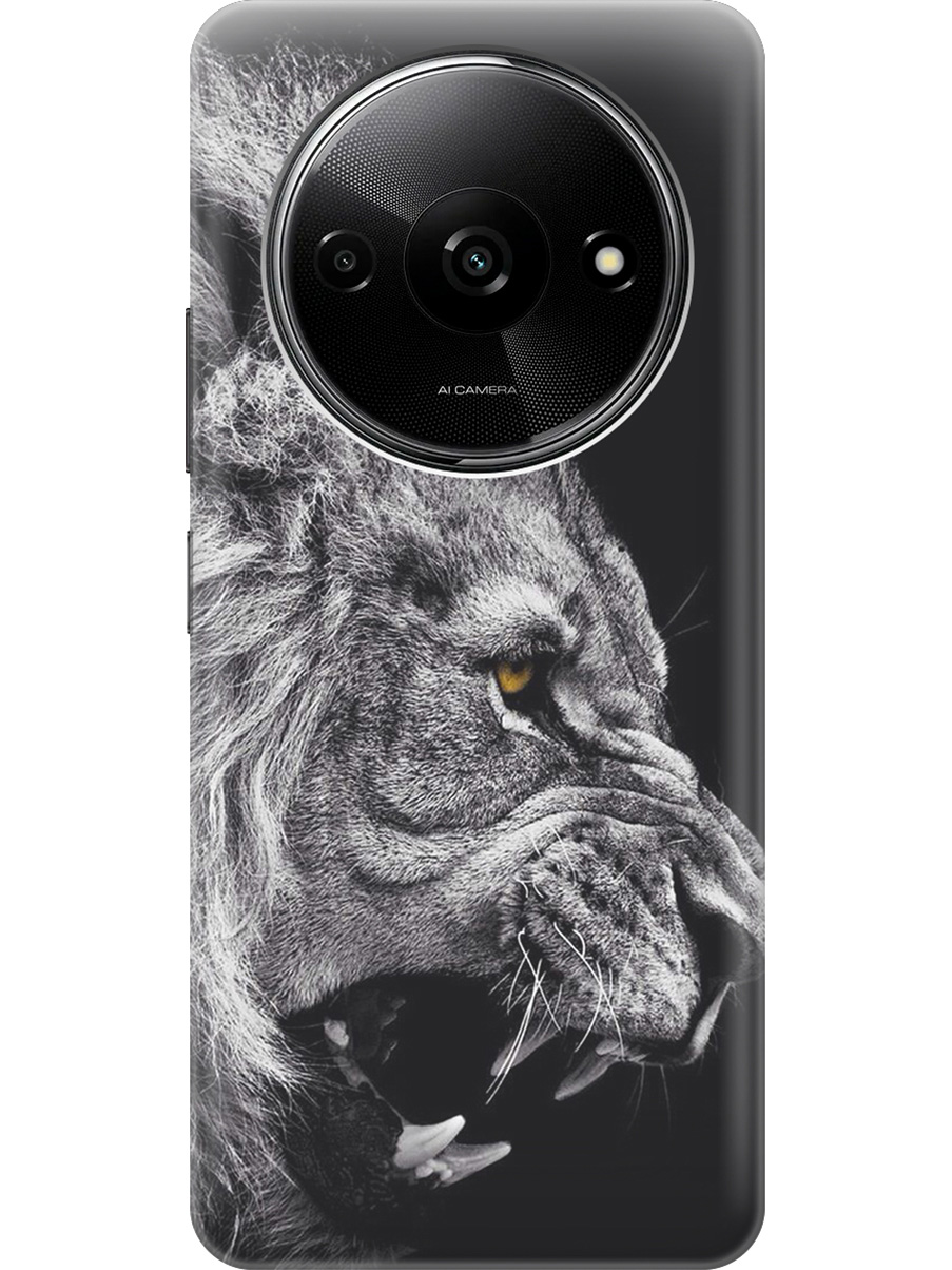 

Силиконовый чехол на Xiaomi Redmi A3 с рисунком "Морда льва", Серый;черный, 20012118
