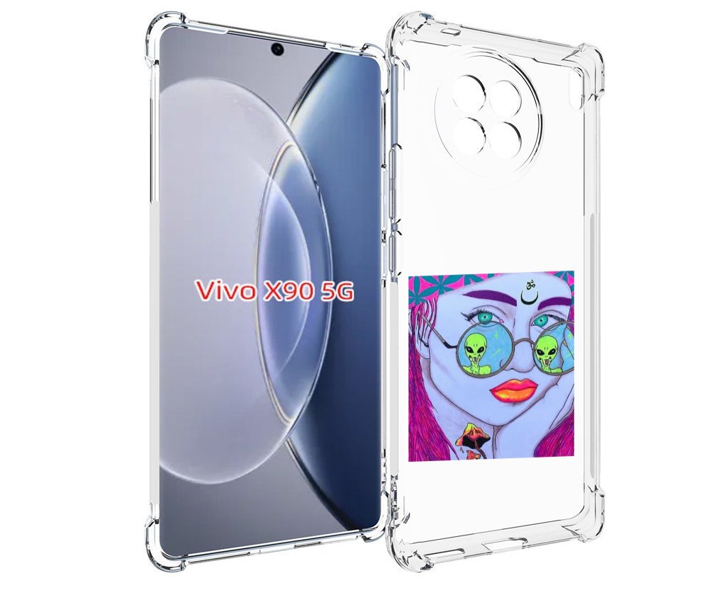 Чехол MyPads девушка с инопланетянами в очках женский для Vivo X90