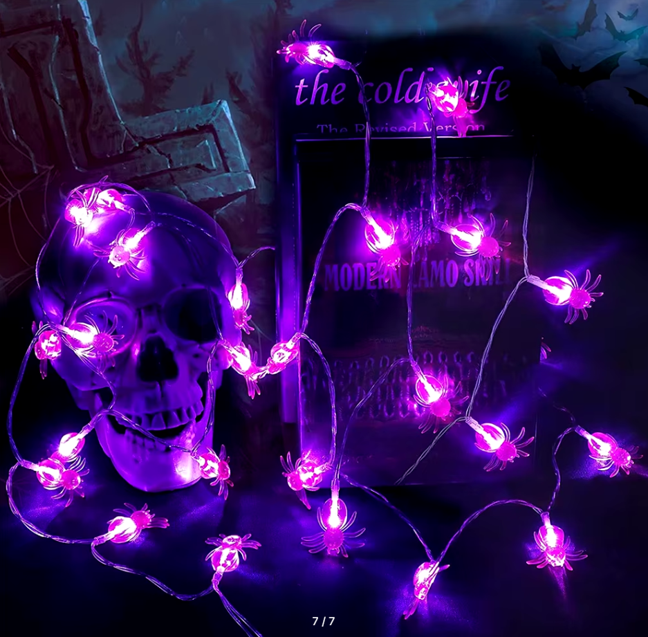 

Гирлянда для хэллоуина светодиодная FUNRAY Пауки фиолетовая 20 шт 3 м, Halloween-4