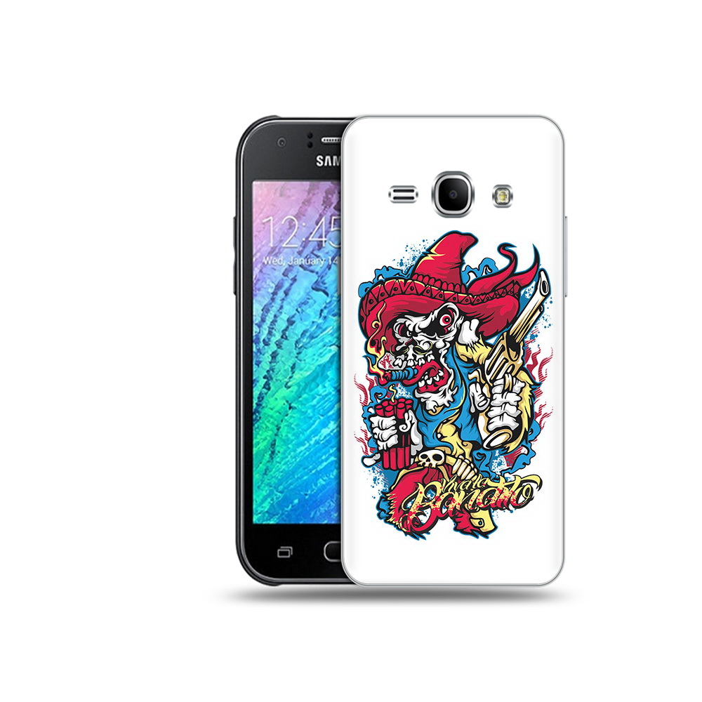 

Чехол MyPads Tocco для Samsung Galaxy J1 нарисованный скелет с писталетом, Прозрачный, Tocco