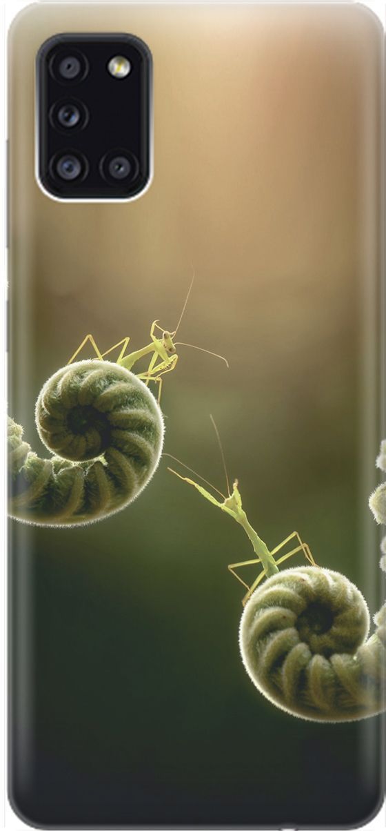 

Силиконовый чехол на Samsung Galaxy A31 "Пара богомолов", Бежевый;зеленый, 1534