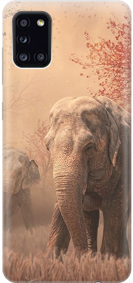 

Силиконовый чехол на Samsung Galaxy A31 "Закатный песочный слон", Коричневый;черный, 1970