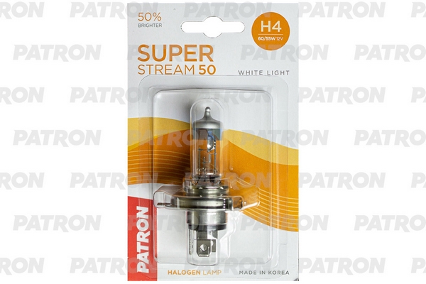 Лампа Галогенная Блистер 1Шт H4 12V 60/55W 3400K P43t-38 Super Stream 50 (+50% Яркости, Ст