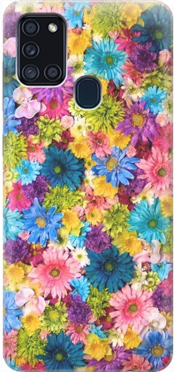 

Чехол на Samsung Galaxy A21s "Поле разноцветных цветов", Голубой;желтый, 1969