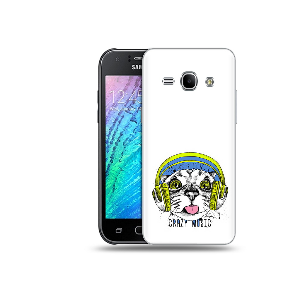 Чехол MyPads Tocco для Samsung Galaxy J1 кошка в наушниках рисунок (PT26162.569.403)
