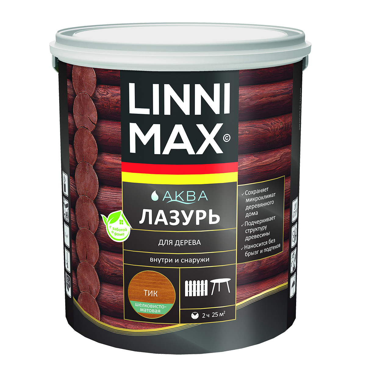 Защитная лазурь для дерева Linnimax Аква, 2,5 л, тик