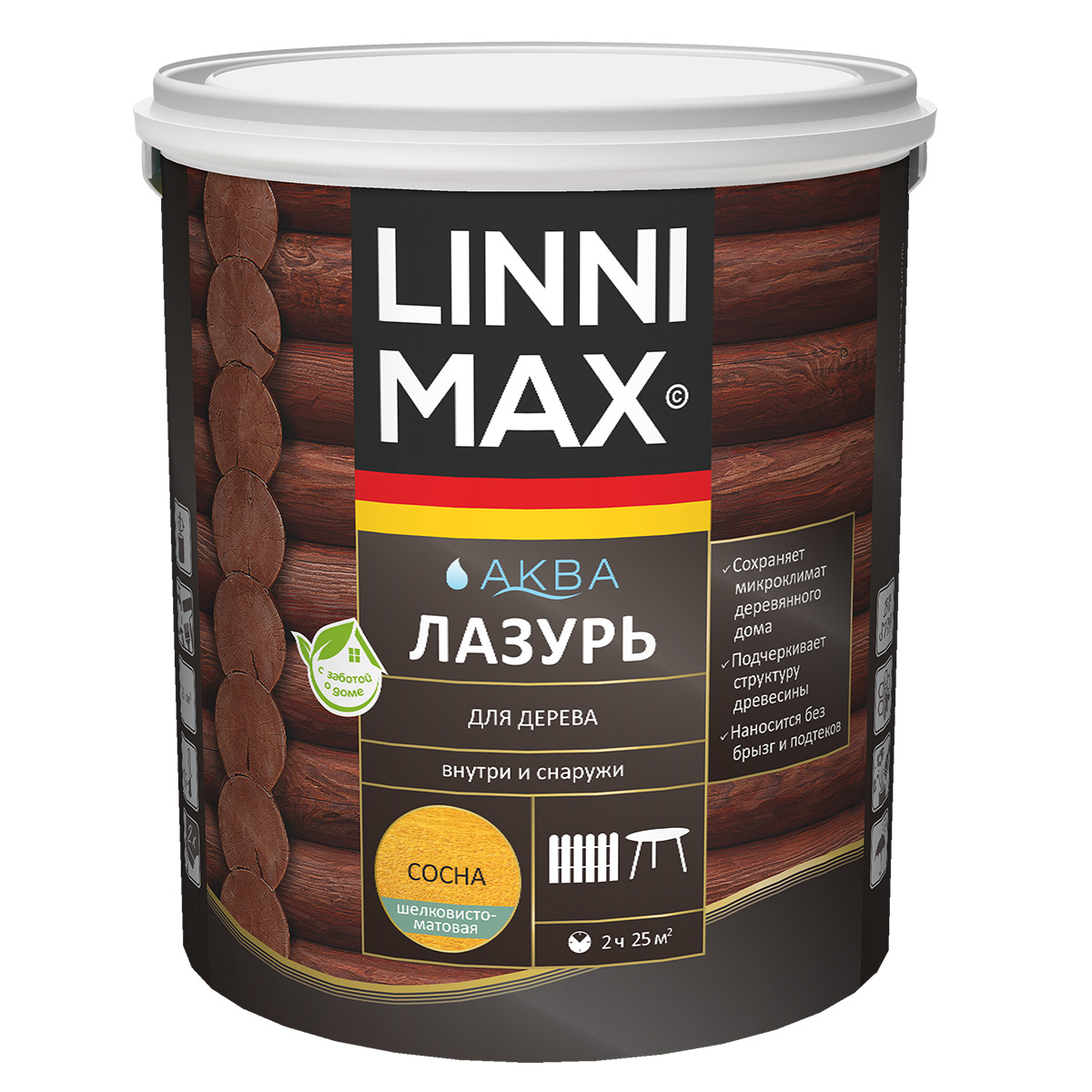 Защитная лазурь для дерева Linnimax Аква, 2,5 л, сосна