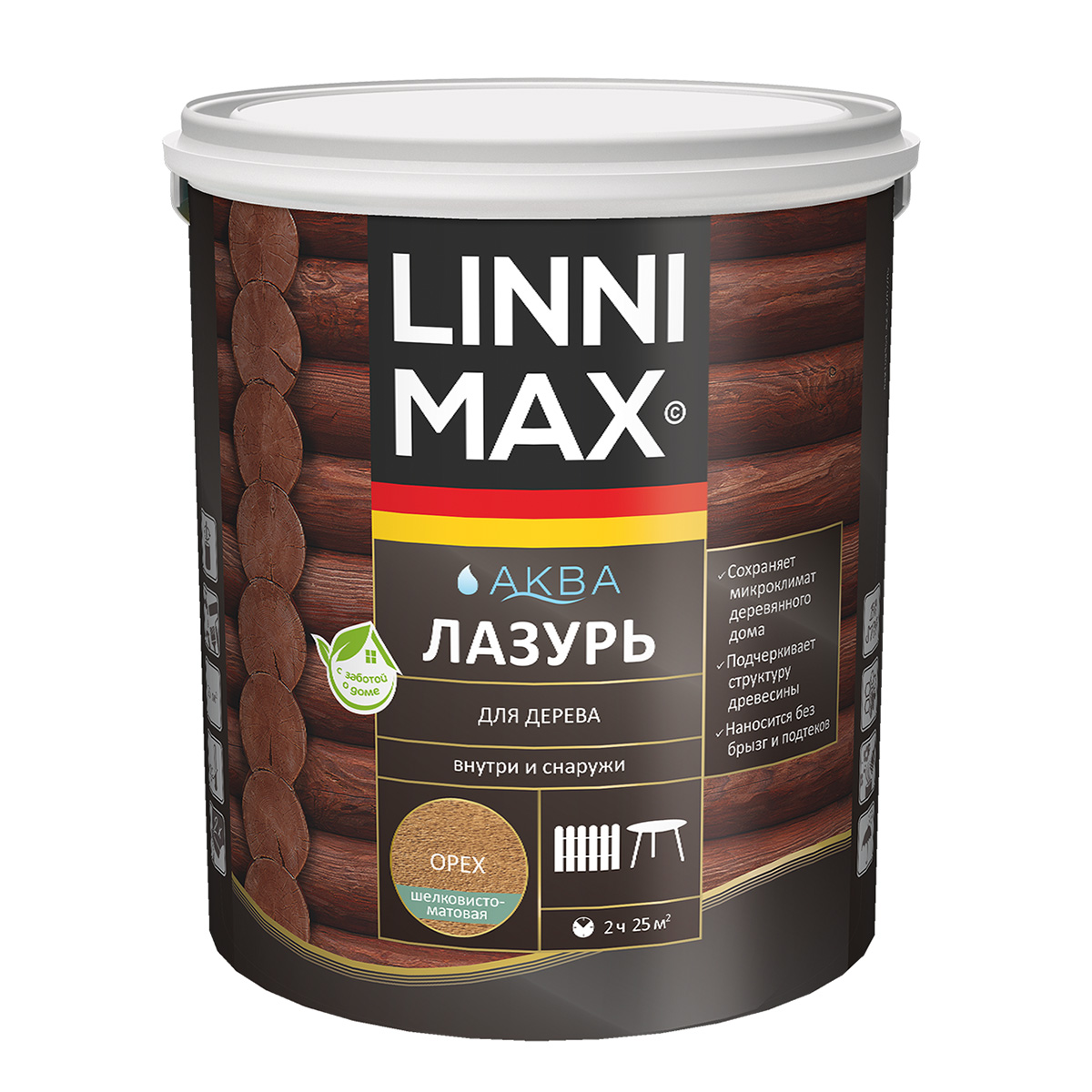 Защитная лазурь для дерева Linnimax Аква, 2,5 л, орех