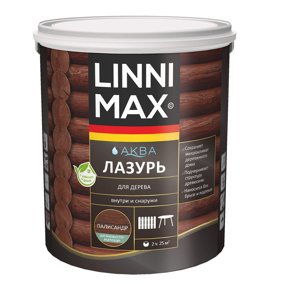 Защитная лазурь для дерева Linnimax Аква, 2,5 л, палисандр