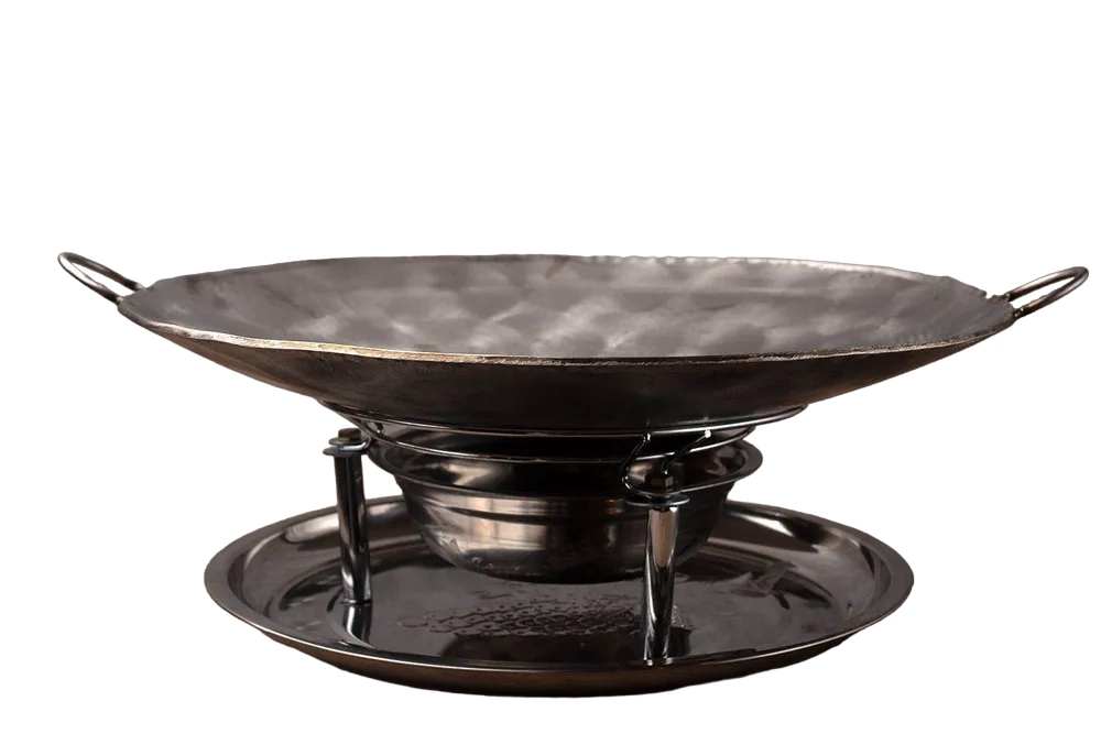 Сковорода Садж из нержавеющей стали 30 см с профессиональной подставкой