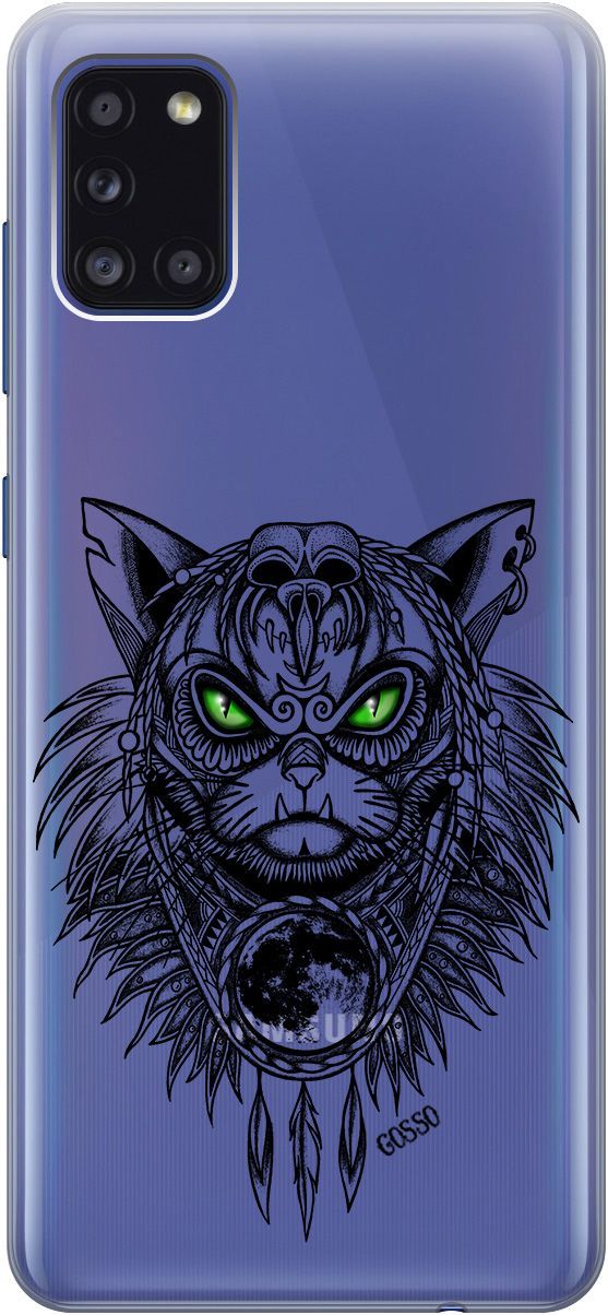 

Силиконовый чехол на Samsung Galaxy A31 "Shaman Cat" прозрачный, Прозрачный;черный, 189