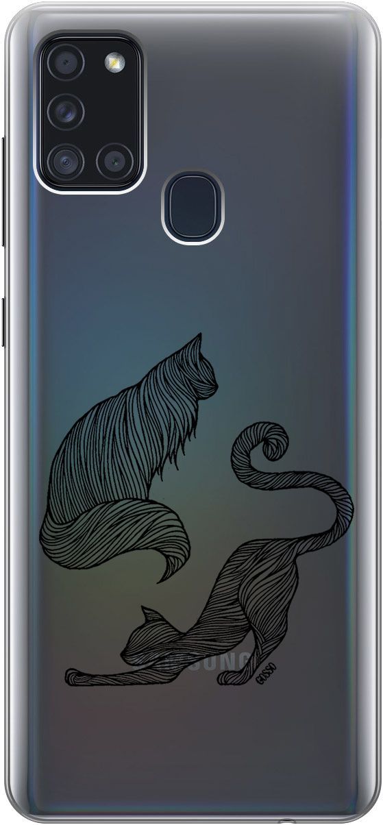 

Силиконовый чехол на Samsung Galaxy A21s "Lazy Cats" прозрачный, Прозрачный;серый, 104