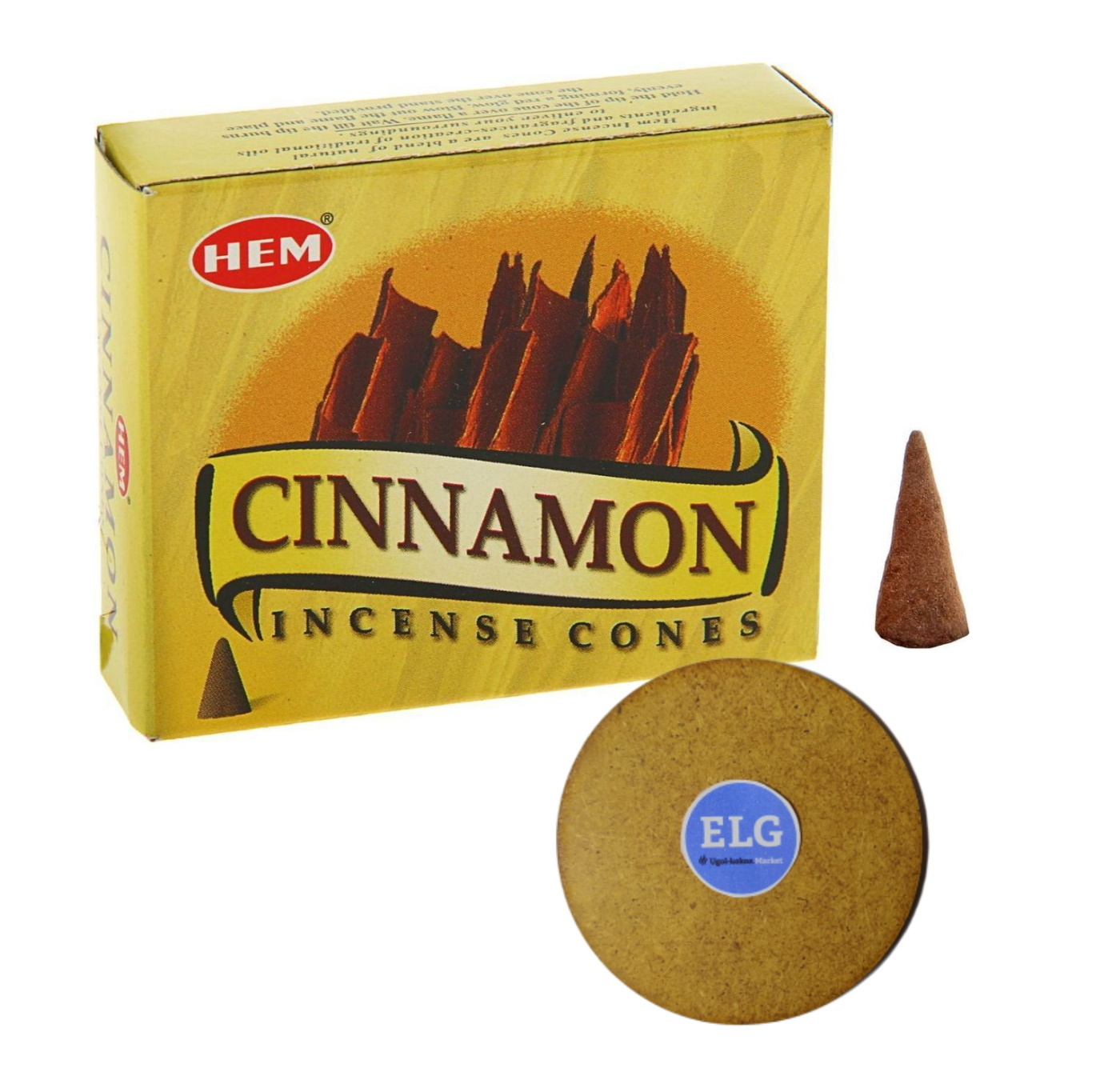 фото Благовония hem конусы корица (cinnamon) упаковка 10 конусов + подставка elg