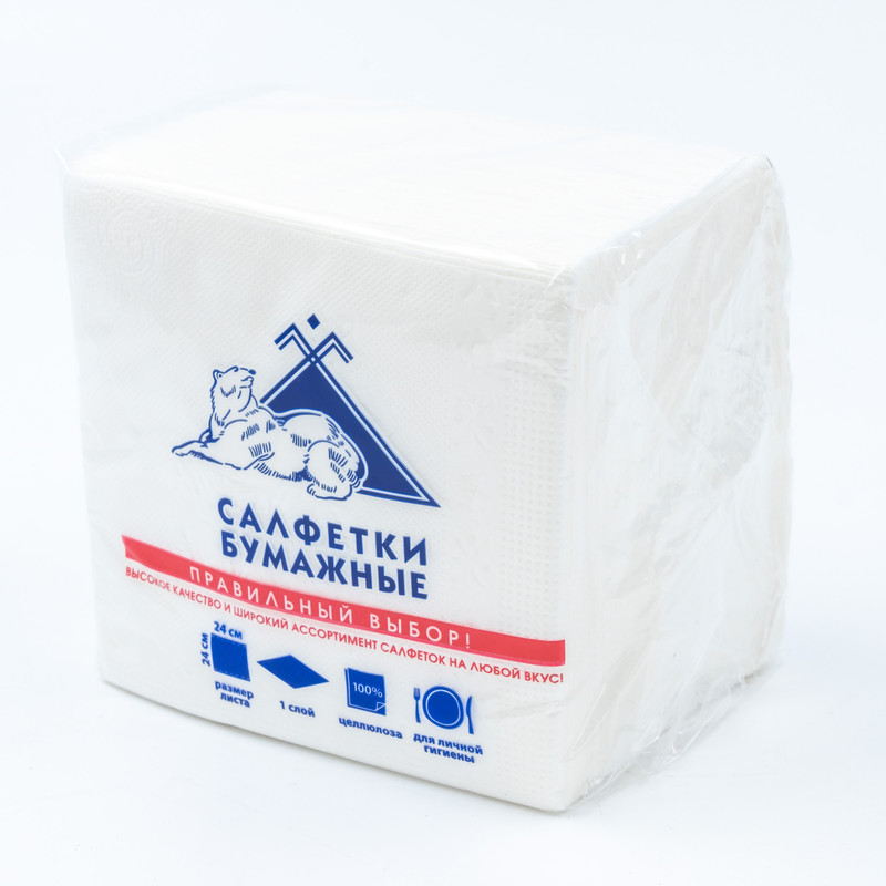 

Салфетки бумажные Сыктывкарские однослойные, 24x24 см, белые, 100 шт., Белый