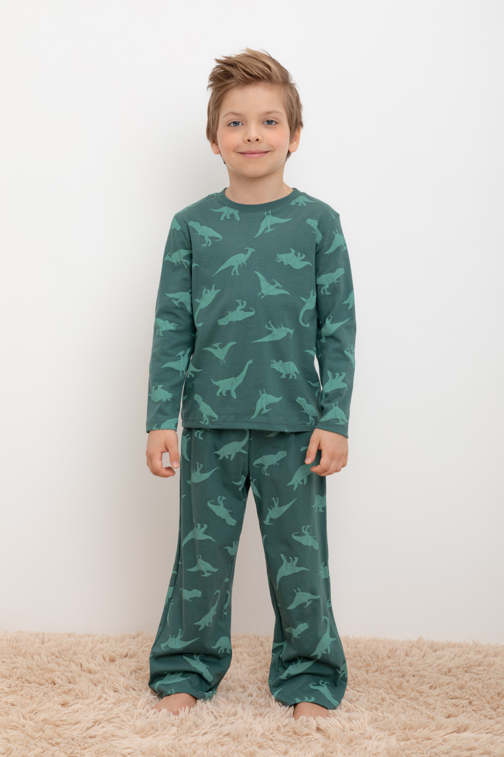 Пижама детская CROCKID М 1303-1, М 3702, зеленый, динозавры, 134