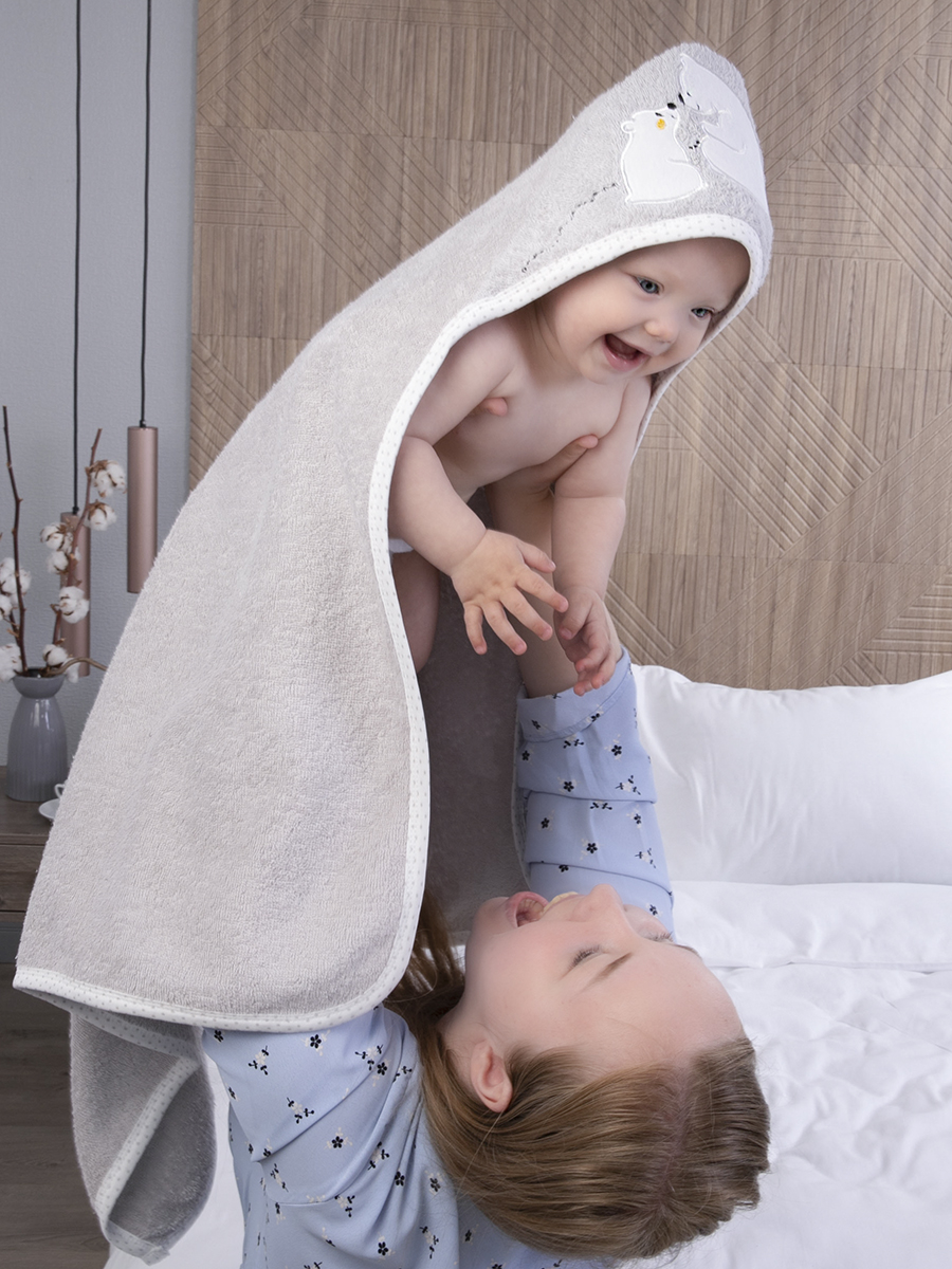 

Полотенце махровое с уголком Baby Nice Умка для новорожденных 80х80 см, DM532/6, Белый;серый, Уголок