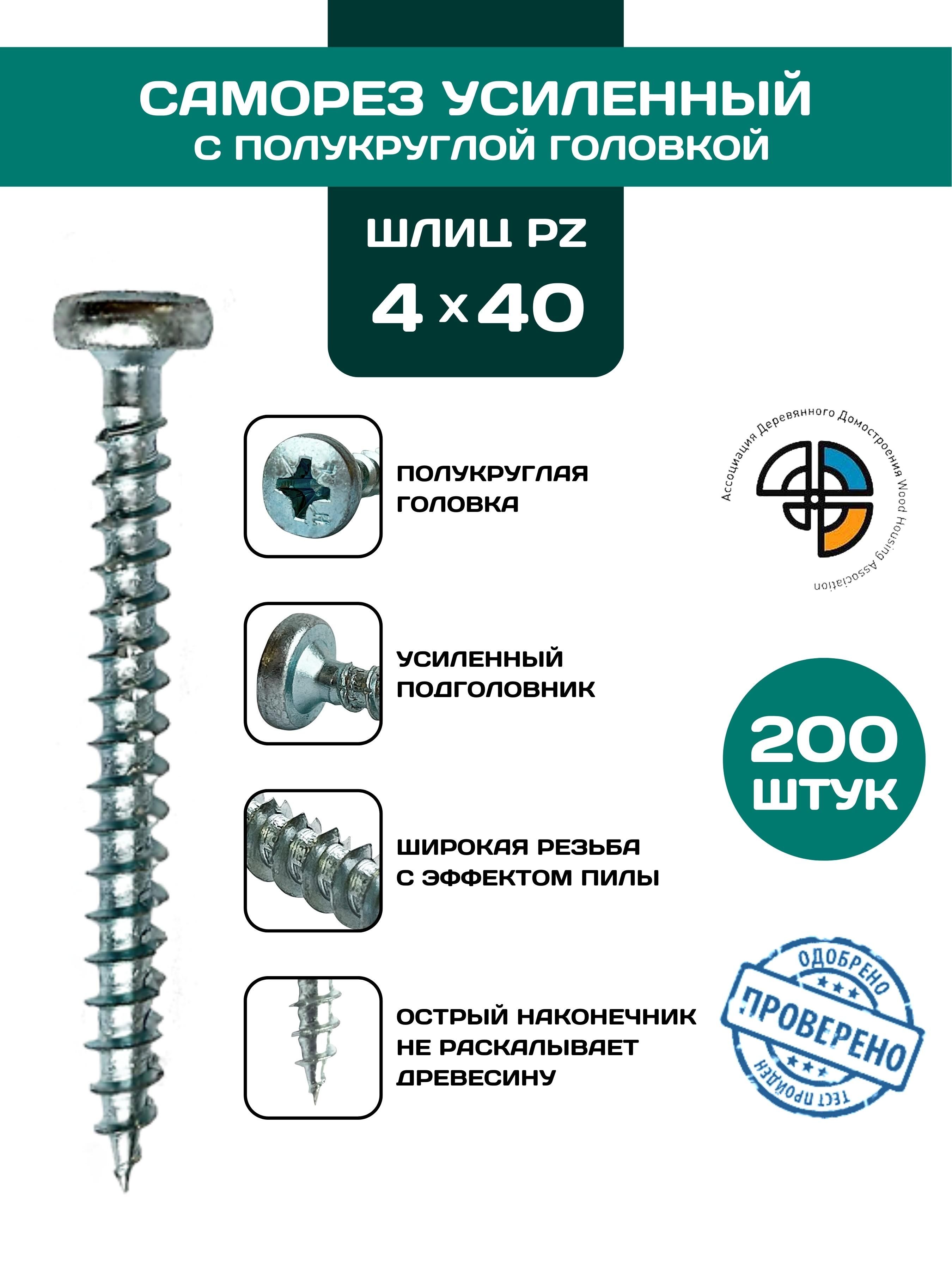 Саморез HIMTEX универсальный с полукруглой головкой 4*40