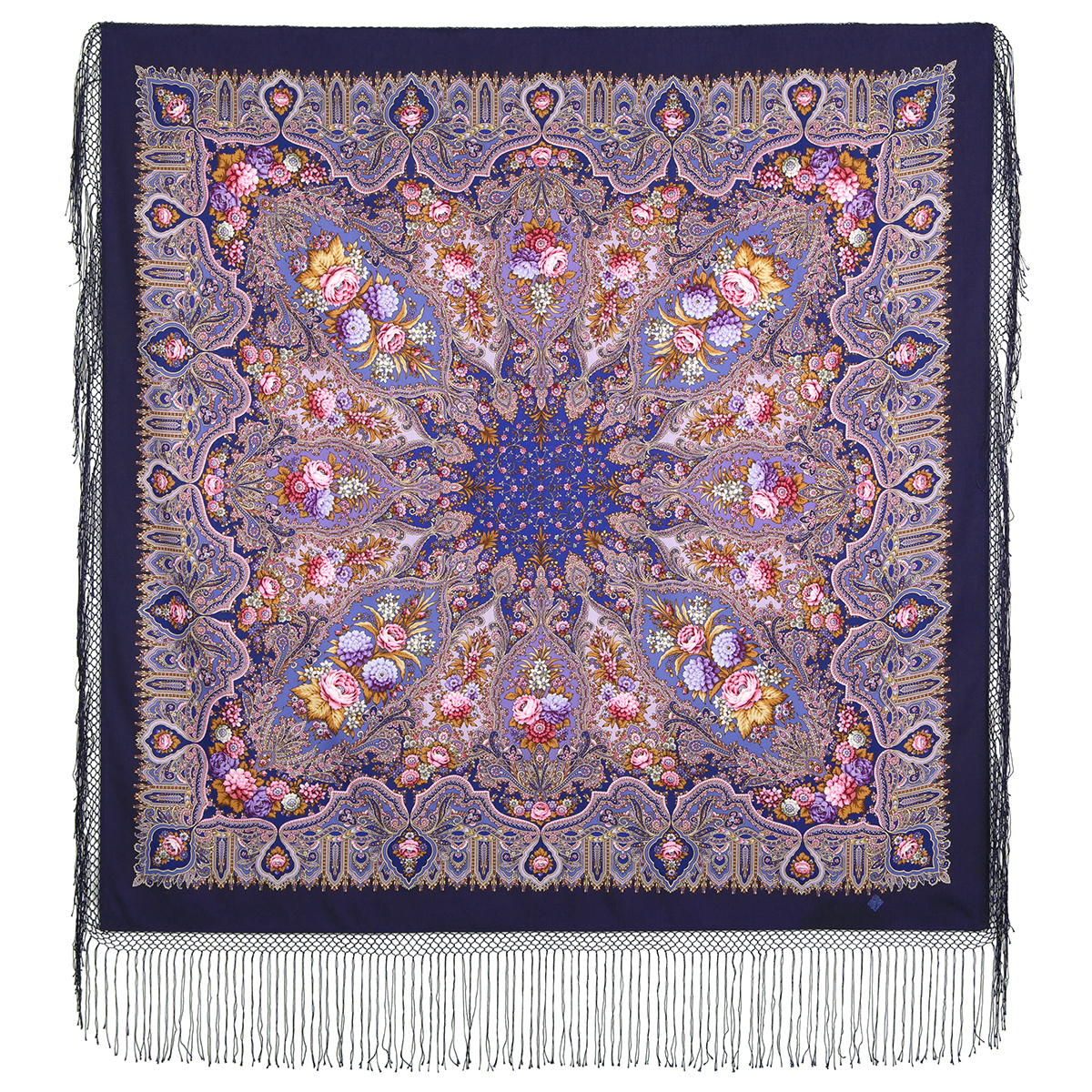 Платок женский Павловопосадский платок 1369 сиреневый, 148х148 см