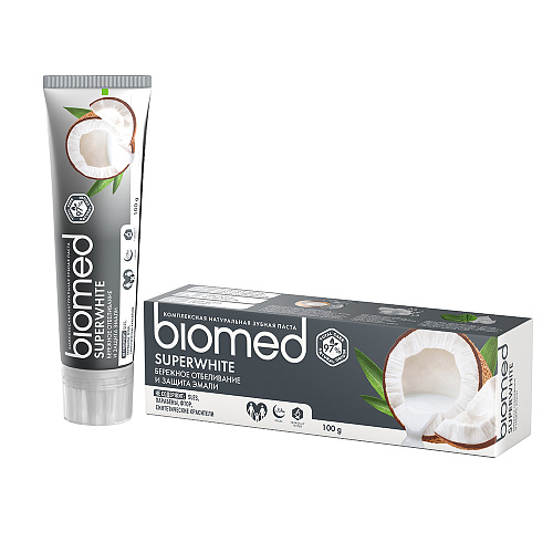 Зубная паста отбеливание и укрепление эмали Biomed Superwhite, 100 г зубная паста superwhite супервайт 100 г