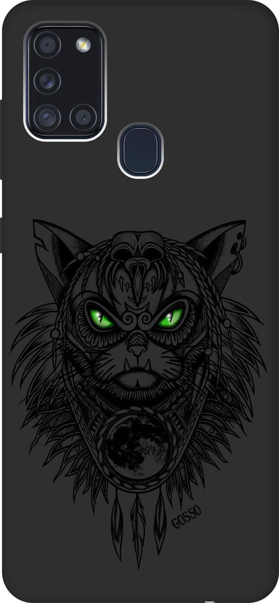 

Матовый чехол на Samsung Galaxy A21s "Shaman Cat" черный, Черный;зеленый, 105