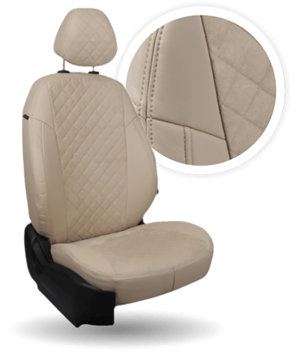 

Авточехлы Автопилот Renault Sandero Nissan Terrano III Алькантара ромб Бежевый + Бежевый