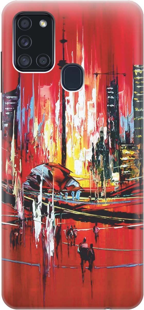 

Силиконовый чехол на Samsung Galaxy A21s "Акварельный город", Красный;черный, 283