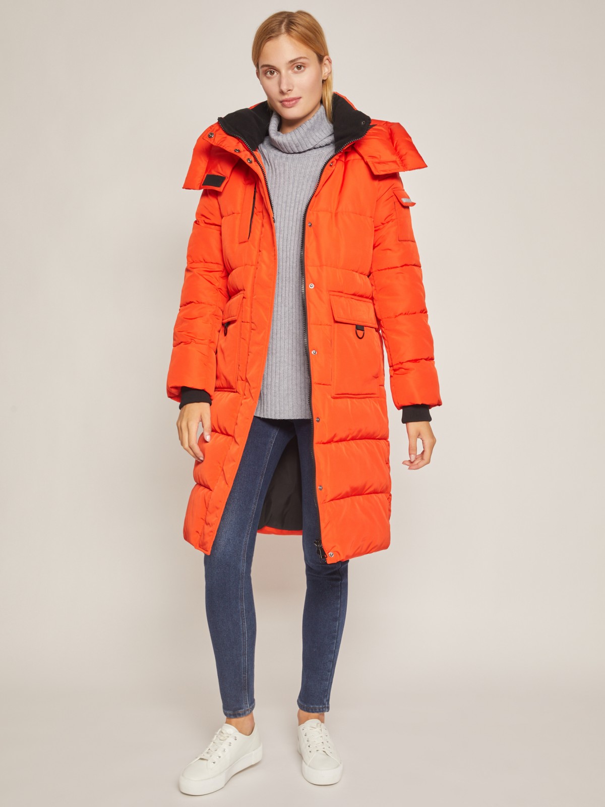 фото Пальто синтепоновое zolla, цвет оранжевый, размер l