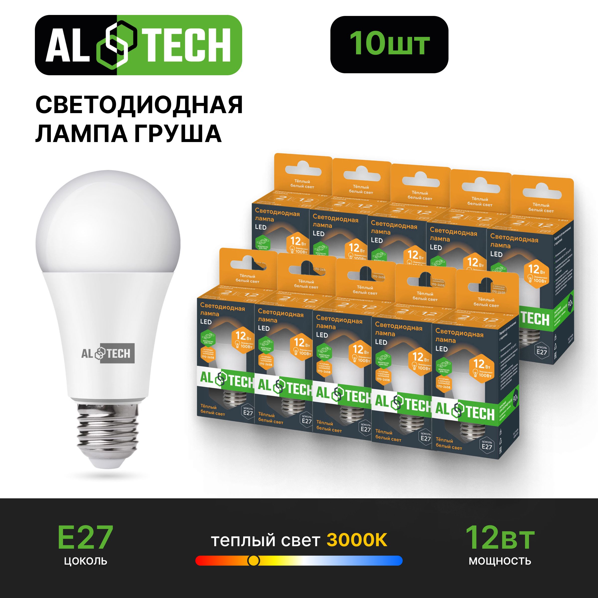 

Лампочка светодиодная AL TECH LED Р60-12W-830-E27, AL TECH LED Р60-12W-830-E27