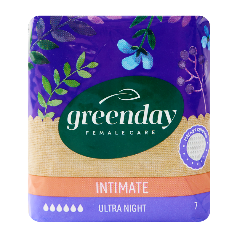 

Прокладки Green Day, Ultra Night Dry Intimate, 7 шт, Белый