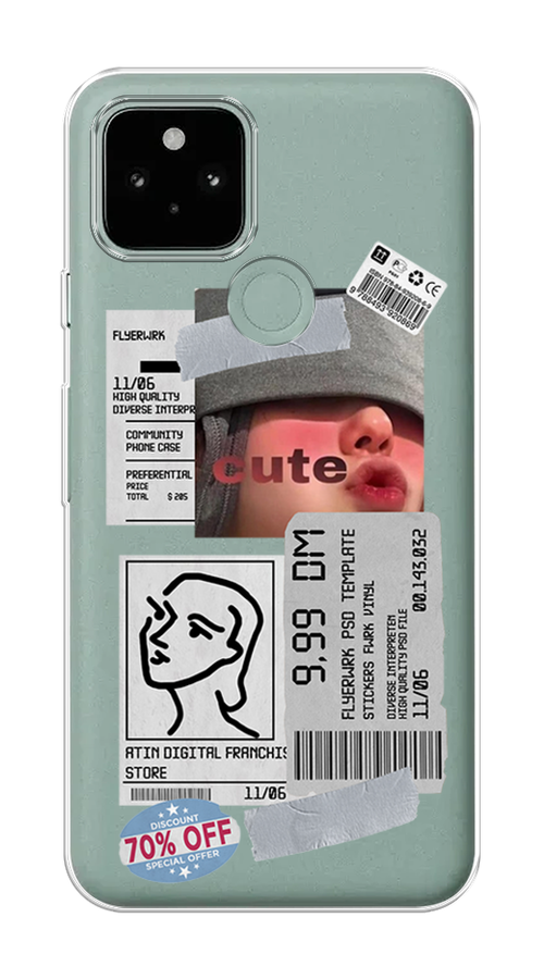 

Чехол на Google Pixel 5A "Cute girl collage", Розовый;серый;голубой, 271050-6