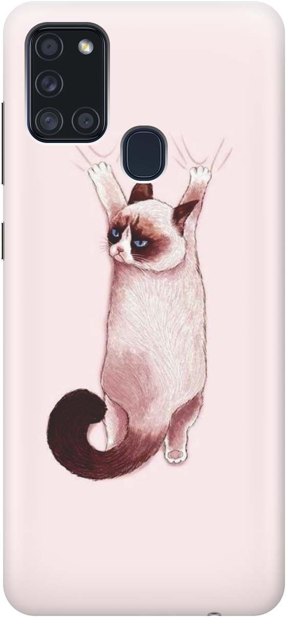 

Силиконовый чехол на Samsung Galaxy A21s "Недовольный кот", Белый;розовый, 283