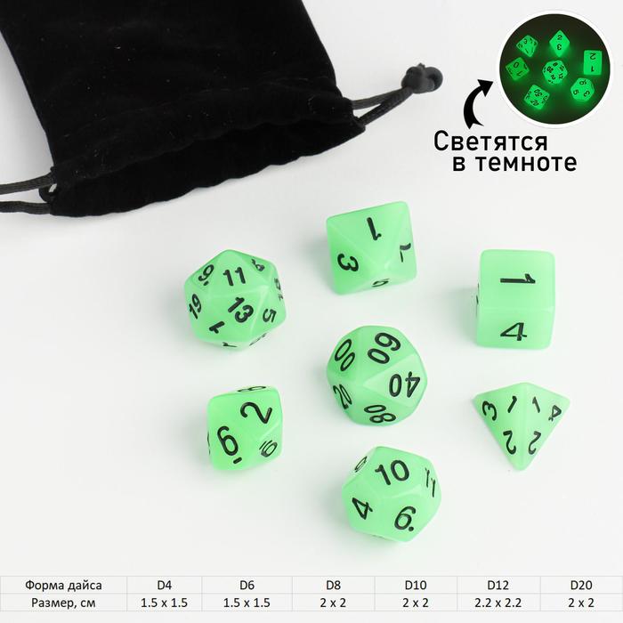 

Набор кубиков для D&D (Dungeons and Dragons, ДнД), серия: D&D, "Сияние", 7 шт, светящиеся