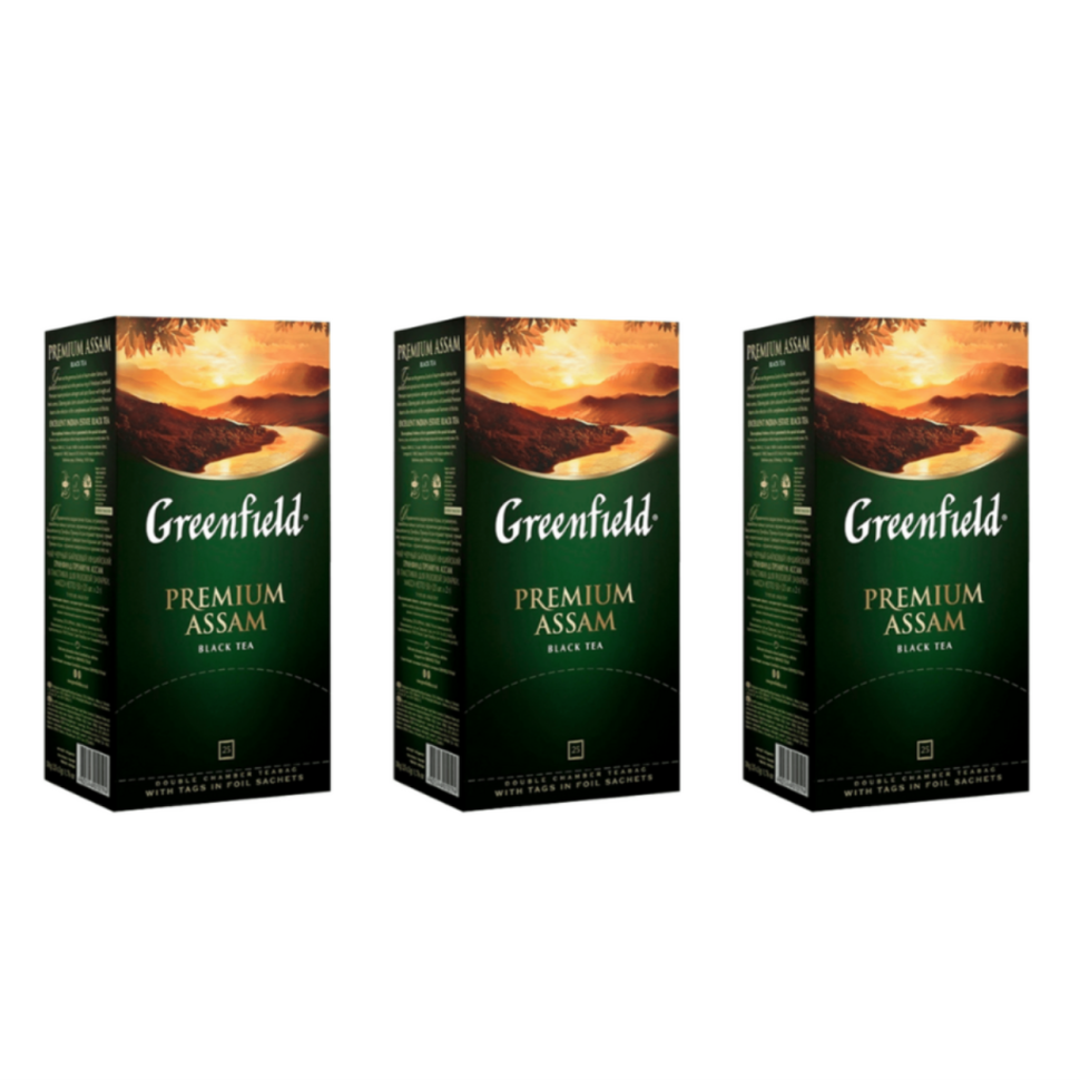 фото Чай черный greenfield premium assam, 3 упаковки по 25 пакетиков