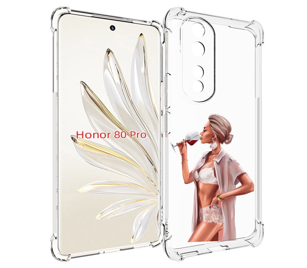 

Чехол MyPads Девушка-с-вином женский для Honor 80 Pro, Прозрачный, Tocco