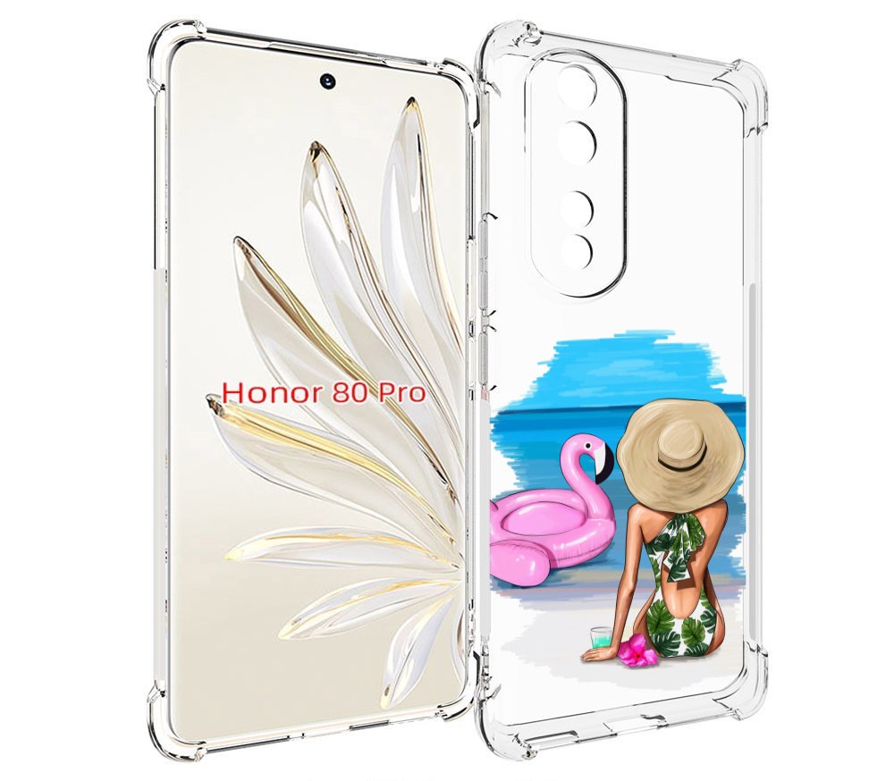 

Чехол MyPads Девушка-и-фламинго женский для Honor 80 Pro, Прозрачный, Tocco