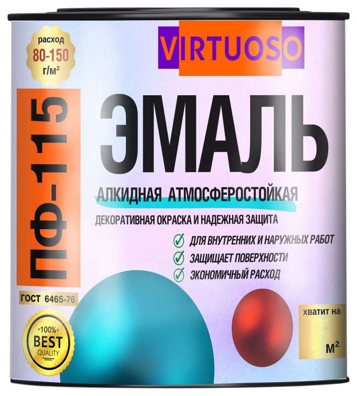 

VIRTUOSO Эмаль ПФ-115 ГОСТ черная 0,9 кг RAL-9004 9 11588462, Черный