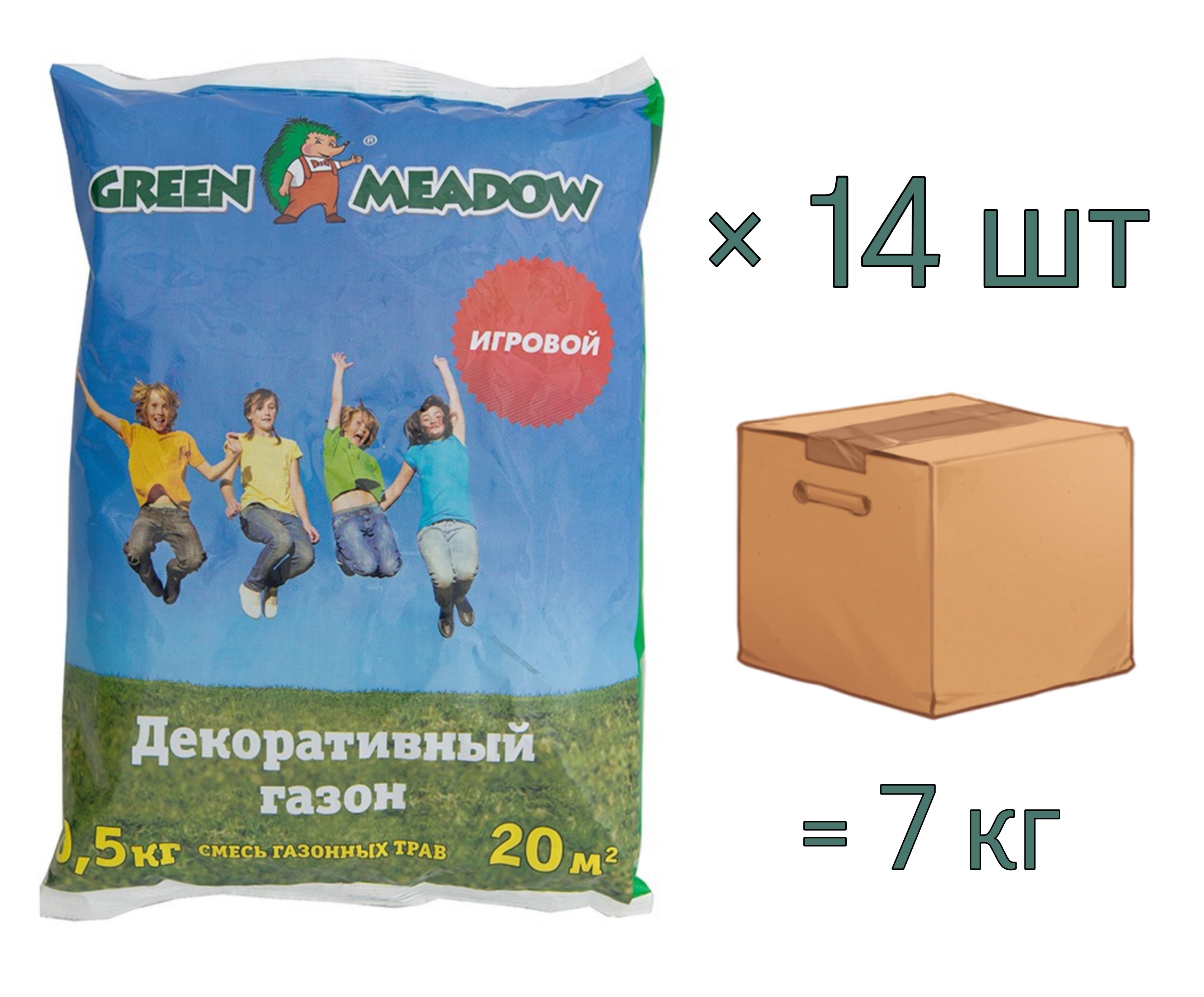 Семена газона ИГРОВОЙ GREEN MEADOW, 0,5 кг х 14 шт (7 кг)