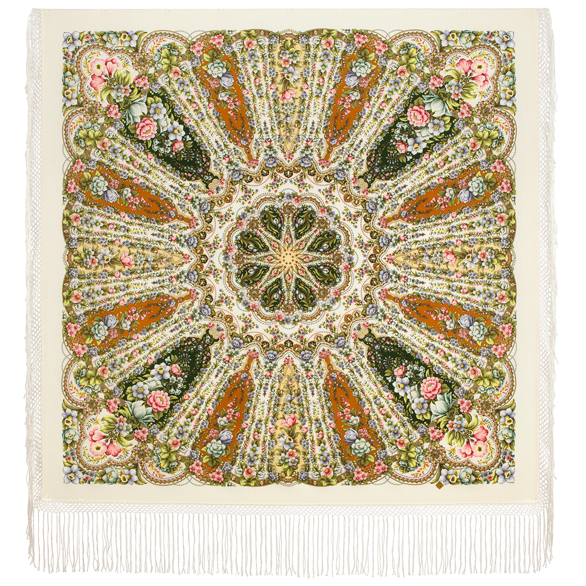 Платок женский Павловопосадский платок 1992 бежевый, 148х148 см