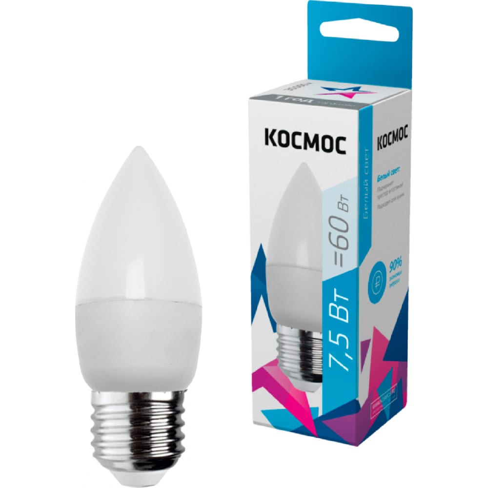 

Светодиодная лампа КОСМОС LED Экономик CN 7.5Вт 220В E27 4500К