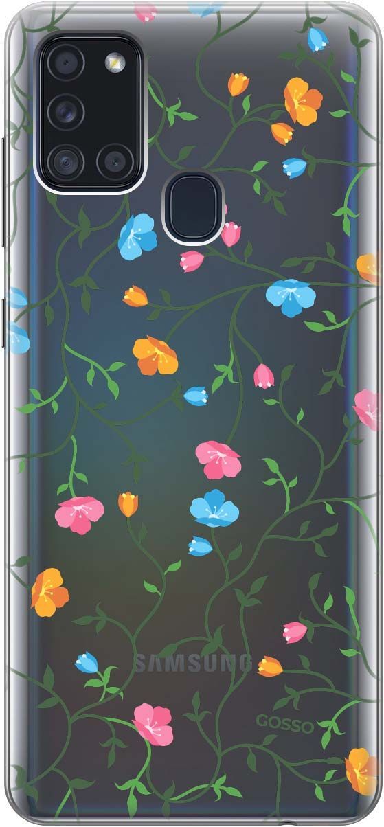 

Чехол на Samsung Galaxy A21s "Сurly Flowers" прозрачный, Прозрачный;голубой, 104