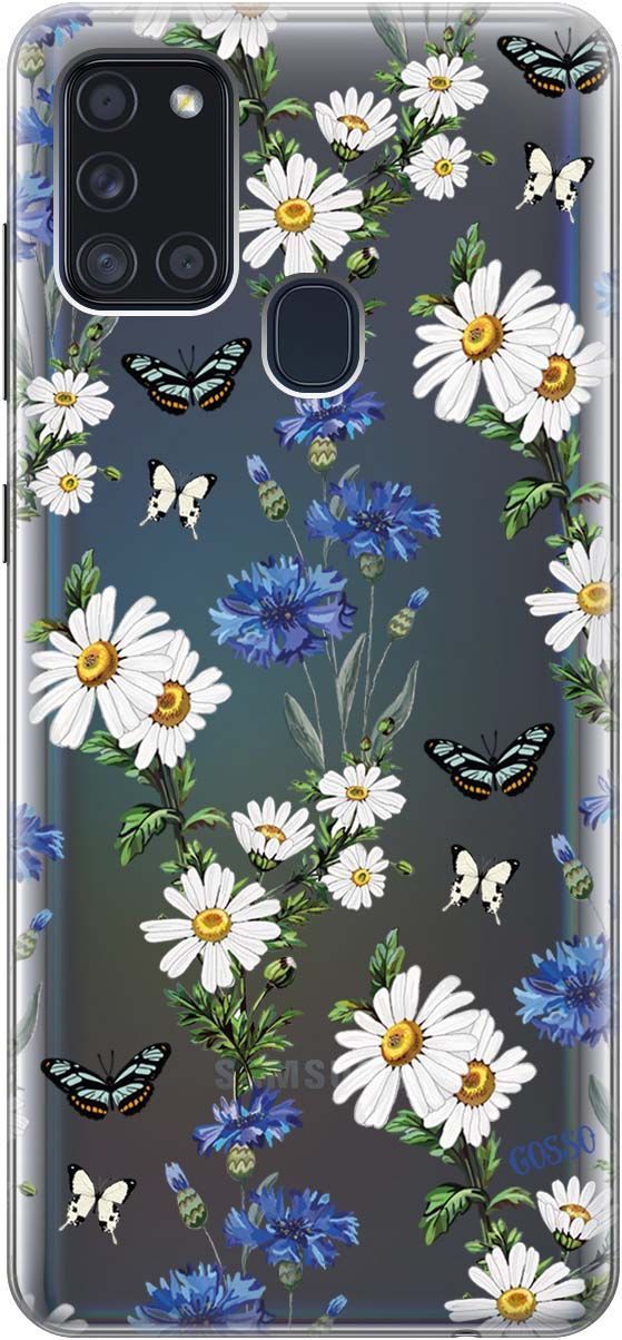 

Чехол на Samsung Galaxy A21s "Hello, Camomiles" прозрачный, Прозрачный;голубой, 104