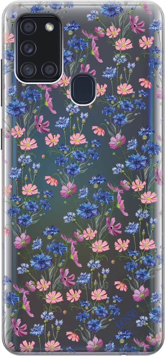

Чехол на Samsung Galaxy A21s "Lovely Cornflowers" прозрачный, Прозрачный;голубой, 104
