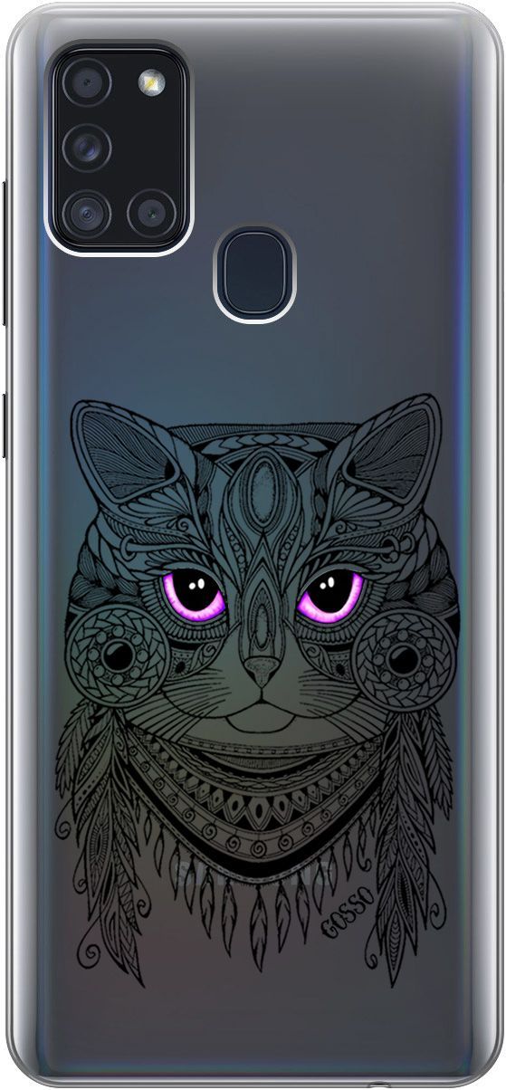 

Силиконовый чехол на Samsung Galaxy A21s "Grand Cat" прозрачный, Прозрачный;фиолетовый, 104